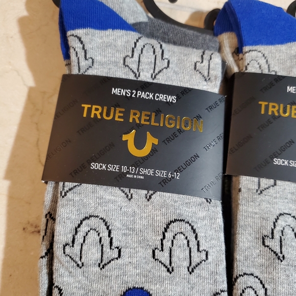 True Religion men's 4pk crew socks logo horseshoe size 10-13 - Picture 2 of 4